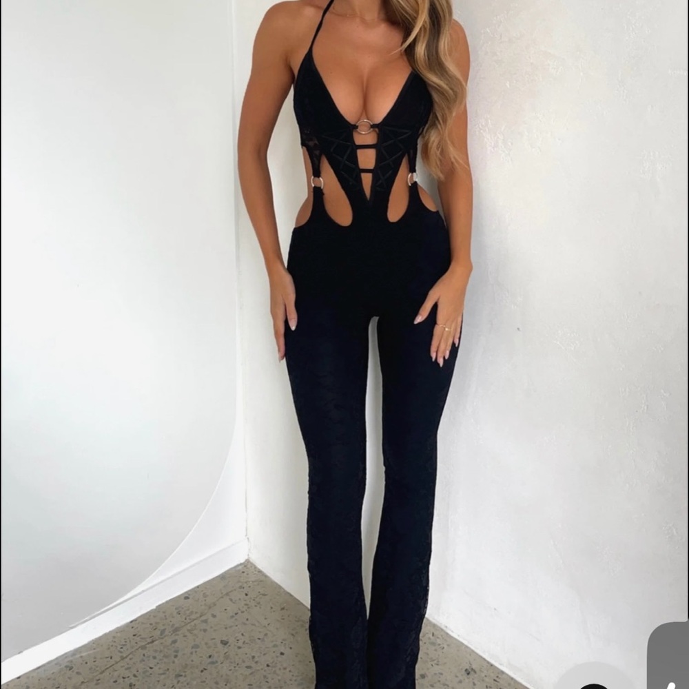 Black Flare Jumpsuit with Sweetheart Neckline